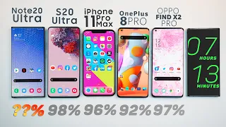 Samsung Note 20 Ultra vs iPhone 11 Pro Max / S20 Ultra / OnePlus 8 Pro Battery Life Drain Test.