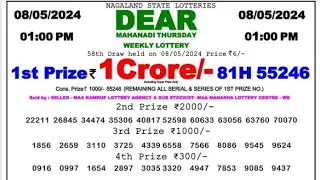 🔴 Morning 1 P.M. Dear Nagaland Live Lottery Sambad Result Today ll Date-08/05/2024 ll