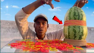 Watermelon Vs Rubber Bands | कितनी छल्लियाँ एक तरबूज़ को फाड़ सकती हैं ? 😨
