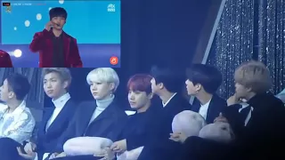 BTS reaction to Wanna one at Golden Disk Awards  2018