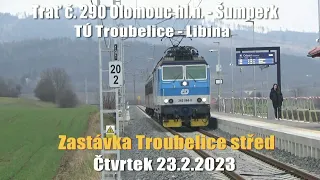 23.02.23 Nová zastávka Troubelice střed na čerstvě zrekonstruované trati Olomouc - Uničov - Šumperk