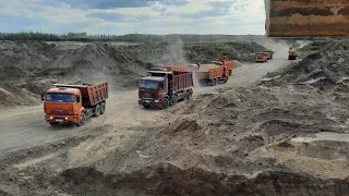 Понедельник тяжёлый , много самосвалов , погрузка в два экскаватора