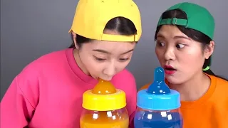 COMPARE BTS Mukbang Big Bottle Candy drink 방탄소년단 음식 먹방 DONA 도나 VS Funny  Animation Challenge 도나 dona