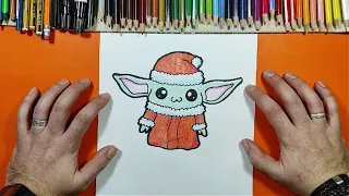 Como dibujar a Bebe Yoda 🎄 (Version Papa Noel) paso a paso - Star wars | How to draw Baby Yoda 🎄