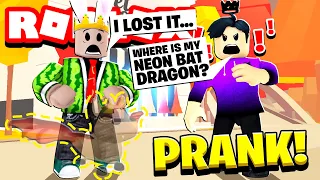 I LOST HIS NEON BAT DRAGON...... (ADOPT ME PRANK)