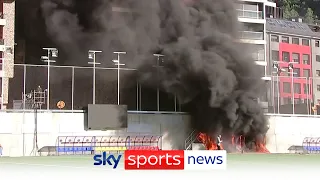 Fire breaks out during live report at Andorra's Estadi Nacional