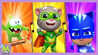 Talking Tom Hero Dash vs Om Nom Parkour vs PJ Masks Run.Самые Быстрые Супергерои в Гонке на Скорость