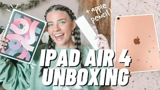 2020 ROSE GOLD IPAD AIR 4th GENERATION UNBOXING + apple pencil 2nd generation & set up!!