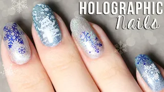 Holographic GEL POLISH Manicure w/ Cute Stamps ❄️