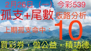 今彩539｜孤支+尾數｜牛哥539｜2024年02月26日（一）今彩539孤支尾數版路分析｜#539