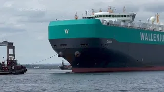 First ships pass through temporary channel past Key bridge wreckage in Baltimore