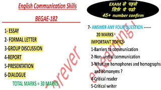 BEGAE 182 English & Communication Skills/ Most Important Questions & Topic/