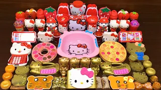 HELLO KITTY RED vs GOLD ! Mixing CLEAR Slime with Many Things ! Satisfying Slime, ASMR Slime #258