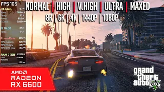 RX 6600 | GTA V - 1080p, 1440p, 4K, 6K, 8K - Maxed, Ultra, V.High, High...