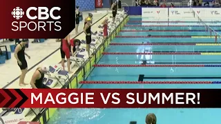 Maggie Mac Neil narrowly defeats Summer McIntosh in women's 100m back at Canadian Swimming Open
