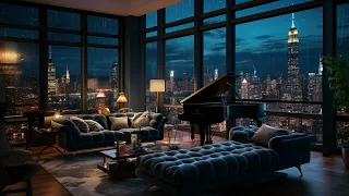 Urban Cozy Room with Night Rain and Piano | Relaxing Sounds for Sleep & Study | Relaxing City Rain