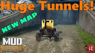 SpinTires Mud Runner: NEW Map w/ ALL Custom Buildings, Underground Sections, and Tunnels!