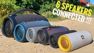 6 JBL SPEAKERS CONNECT !! JBL Boombox 3 + JBL Xtreme 3 + JBL Charge 5 + JBL Pulse 4 + JBL Flip 6 & 5