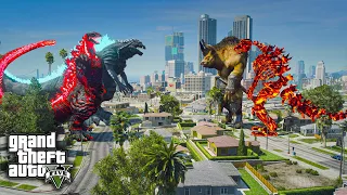 Shin Godzilla, Ultima Godzilla Vs Nuclear Skeleton Godzilla, Minotaur Epic Fight ( GTA V Mods )