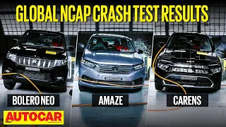 Global NCAP crash test results - Mahindra Bolero Neo, Honda Amaze and Kia Carens | @autocarindia1