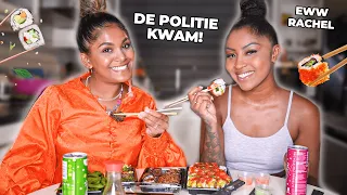 "IK MOEST RENNEN VOOR DE POLITIE DOOR JOU" SUSHI MUKBANG MET RACHEL GETROUW