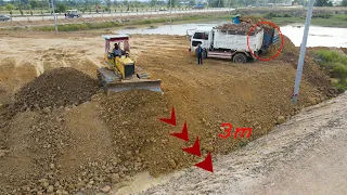 Fantastic Team Operator Bulldozer & Dump Truck Fill The Soil Make  height equal to the national road