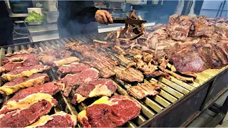 Argentina Street Food  Giant Grill with Huge Beef Steaks, Pork Sausages and Ribs