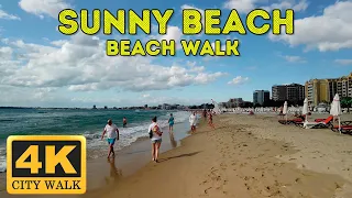 Sunny Beach, Bulgaria - a walk along the beach, along the edge of the sea, in windy weather - 2021