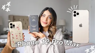 UNBOXING MY NEW IPHONE 12 PRO MAX IN GOLD!! | Unboxing, Accessories, Camera Test & Setup