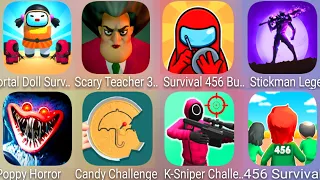 Squid 456 But It's Impostor,Scary Teacher,K Sniper Challenge,Candy Challenge,Poppy Horror,Stickman..