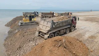 Update Amazing Project ! Bulldozer and Dump Trucks 25t Building Beautiful Beach,