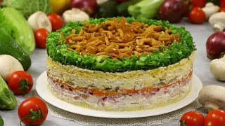 Layered Salad with Marinated Mushrooms