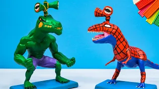 Dinosaur mixed Siren Head Hulk VS Spider-Man with Clay 🦖 Superheroes Marvel🦖Polymer Clay Tutorial