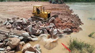 Ep23 -Dozer Operator Skills with Incredible Action Big rock Drop into Water on Land Filling