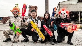 LTT Films : Couple Silver Flash Nerf Guns Fight Criminal Group Rocket Mask Bandits MEGA Diamonds