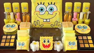 Mixing”Spongebob” Eyeshadow and Makeup,parts,glitter Into Slime!Satisfying Slime Video!★ASMR★