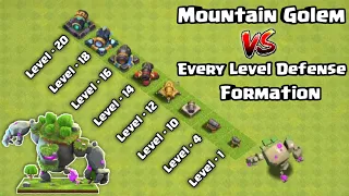 Mountain Golem Vs Every Level Defense Formation Clash of clans | Mountain Golem Vs All Defense