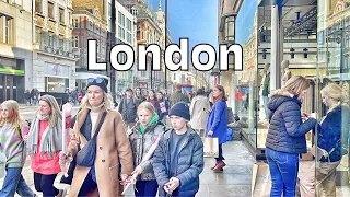 England 🏴󠁧󠁢󠁥󠁮󠁧󠁿 Walking the Streets of Central on busy afternoon, London Winter Walk, 4k HDR
