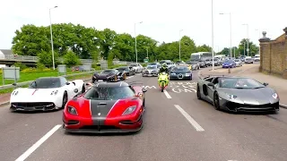 INSANE convoy of SUPERCARS STOP highway traffic!