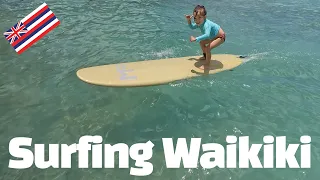 4 Year Old Learning to Surf, Waikiki [4K]