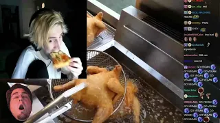 xQc reacts to Korean street food || Fried Chicken