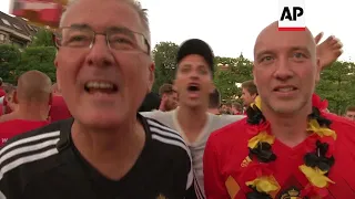 Belgian football fans celebrate win over Japan in World Cup