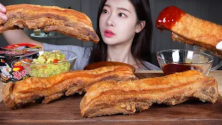 ASMR MUKBANG | SUPER CRISPY Chicharron ★ Fried pork Belly!!!! Spicy Fire Sauce 🔥 Guacamole