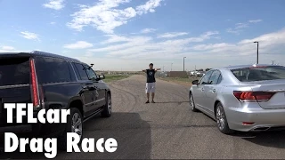 2015 Cadillac Escalade ESV vs Lexus LS 460 Mashup Drag Race: $90K LS vs $90K Slade