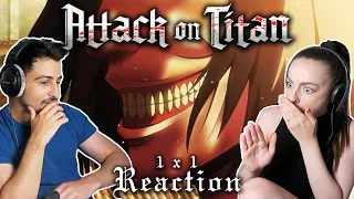 OMG WHAT?! Our first time watching ATTACK ON TITAN! | Episode 1 REACTION!