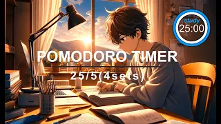 Pomodoro Lofi Music - 25 Min Study + 5 Min Break x 4 Sets | ポモドーロローファイ - 25分勉強 + 5分休憩 x 4セット