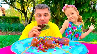 Nastya and dad play with sweets and chocolates - Compilation of videos for kids