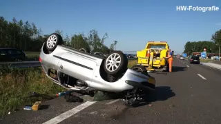 Auto op de kop na ongeval op A28 bij Zuidwolde