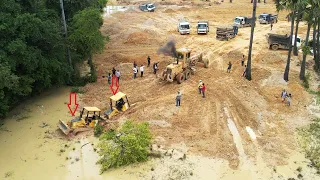 OMG!! Operator SKILLS FAILS 2 Bulldozer Gone Wrong Stuck In Deep Mud Recovery By Motor Grader