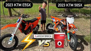 KTM 50SX vs KTM E5 SX GAS VS ELECTRIC back to back with Jayden Formica 5 years old